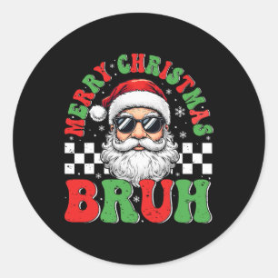 Adesivo Redondo Feliz Natal Bruh Funny Papai Noel Retro Men W