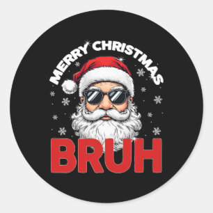 Adesivo Redondo Feliz Natal Bruh Funny Papai Noel Retro Men W