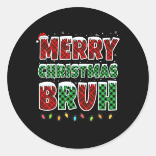 Adesivo Redondo Feliz Natal Bruh Red Green Xadrez Xmas Luzes F