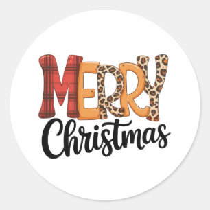 Adesivo Redondo Feliz Natal Búfalo Xadrez Vermelho Guepardo Leopar