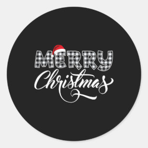 Adesivo Redondo Feliz Natal Buffalo Black E White Xadrez Para