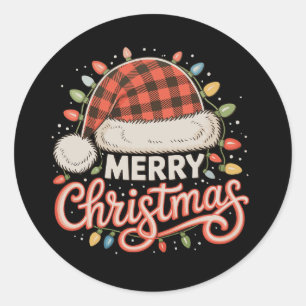Adesivo Redondo Feliz Natal Buffalo Vermelho Xadrez Chapéu do Papa