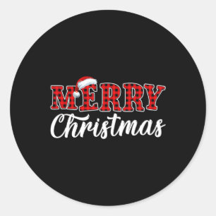 Adesivo Redondo Feliz Natal Buffalo Xadrez Red Papai noel Matat