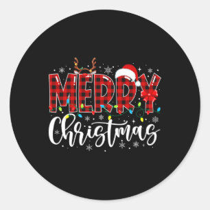 Adesivo Redondo Feliz Natal Buffalo Xadrez Red Papai noel Matat
