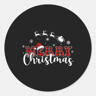 Adesivo Redondo Feliz Natal Buffalo Xadrez Red Santa Hat Xmas P
