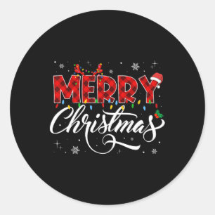 Adesivo Redondo Feliz Natal Buffalo Xadrez Red Santa Hat Xmas P