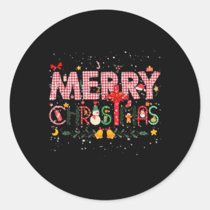 Adesivo Redondo Feliz Natal Buffalo Xadrez Vermelha Família Papais
