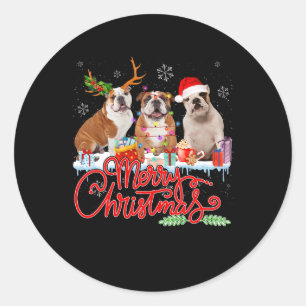 Adesivo Redondo Feliz Natal Bulldog Papais noeis Reindeer Light
