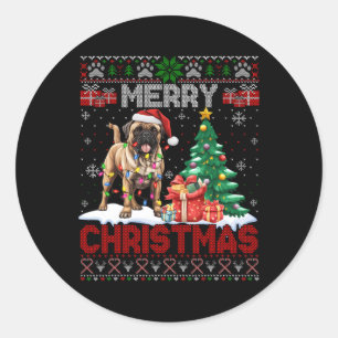Adesivo Redondo Feliz Natal Bullmastiff Lovers Family Ugly Xma