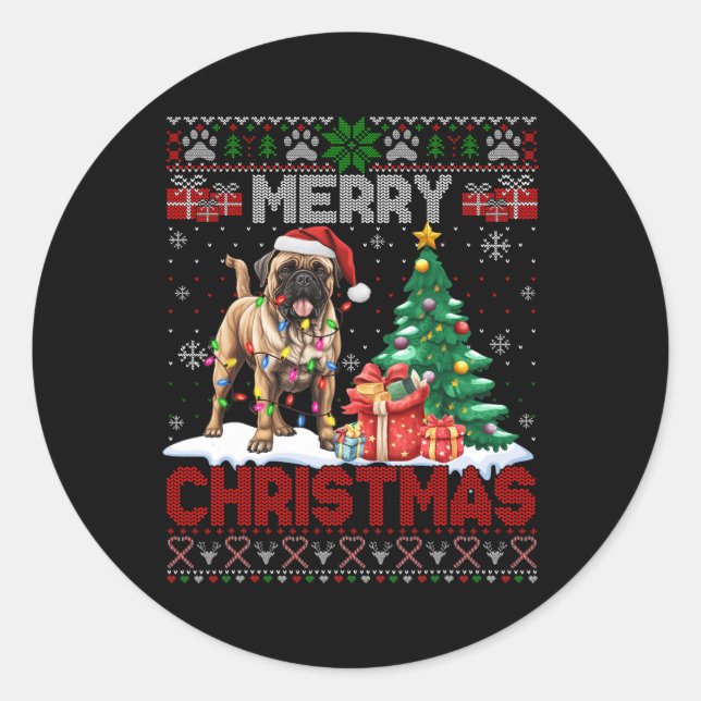 Adesivo Redondo Feliz Natal Bullmastiff Lovers Family Ugly Xma (Frente)