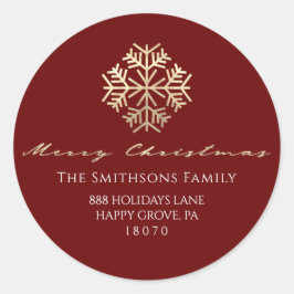 Adesivo Redondo Feliz Natal Burgundy Dourado RSVP Flocos de Neve