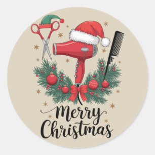 Adesivo Redondo Feliz Natal Cabelereiro Cabeleireiro Natal Cabelo