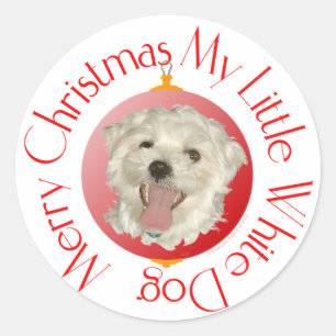 Adesivo Redondo Feliz Natal Cachorrinho Branco