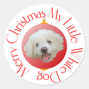 Adesivo Redondo Feliz Natal Cachorrinho Branco