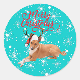 Adesivo Redondo Feliz Natal cachorro Basenji