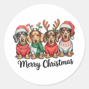 Adesivo Redondo Feliz Natal Cachorro Dachshund Cachorrinho Fofo Am