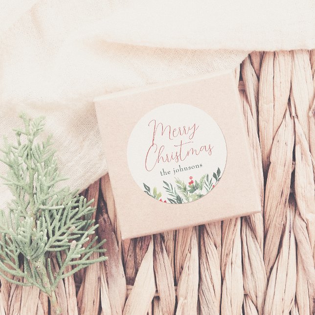Adesivo Redondo Feliz Natal Calliografia e Nome da Família Greener (Criador carregado)