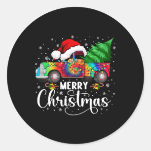 Adesivo Redondo Feliz Natal Caminhão Árvore Santa Hat Lights Match