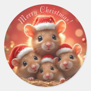 Adesivo Redondo Feliz Natal - Camundongos bonitos em Santa Hats