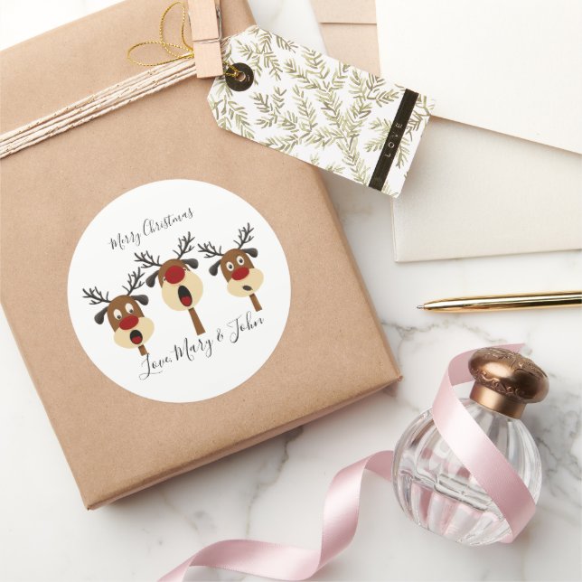 Adesivo Redondo Feliz Natal cantando renas (Presentear)