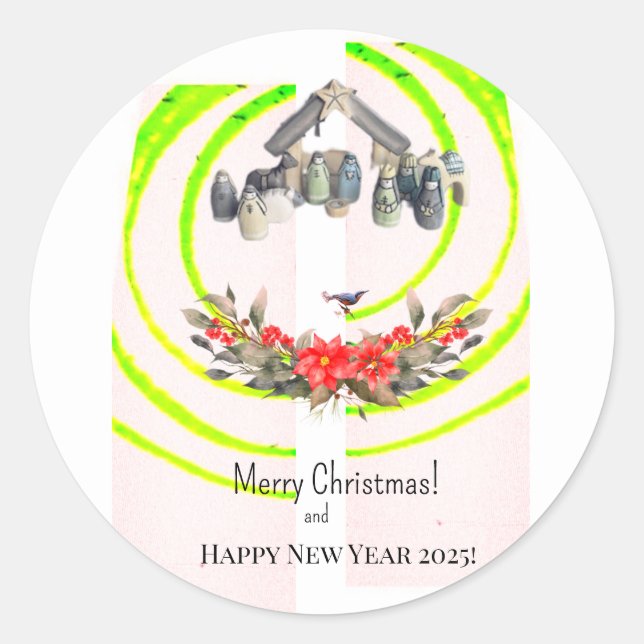 Adesivo Redondo Feliz Natal! Cartão (Frente)