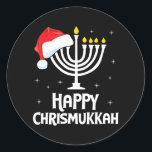 Adesivo Redondo Feliz Natal Chrismukkah Santa Hat Menorah<br><div class="desc">Feliz Natal Chrismukkah Santa Hat Menorah</div>