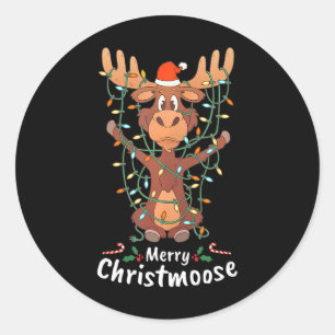Adesivo Redondo Feliz Natal Christmoose Árvore de Natal Luzes