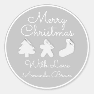 Adesivo Redondo Feliz Natal, Cinza Branca de Árvore