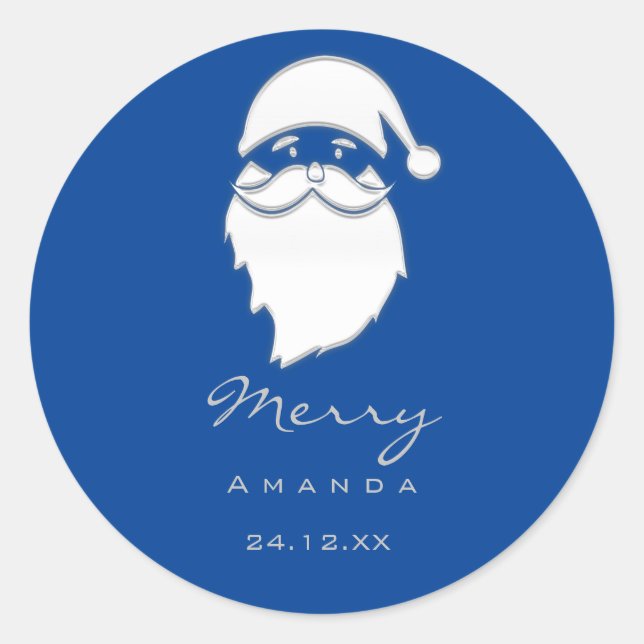 Adesivo Redondo Feliz Natal Cinza de prata azul Papais noeis (Frente)