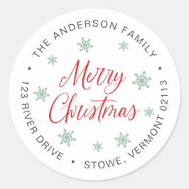 Adesivo Redondo Feliz Natal Cinza Vermelha Snowflake Endereço de D