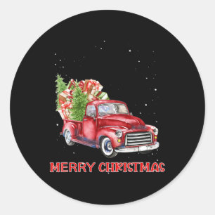 Adesivo Redondo Feliz Natal Clicar em Red Truck Tree Family Xmas