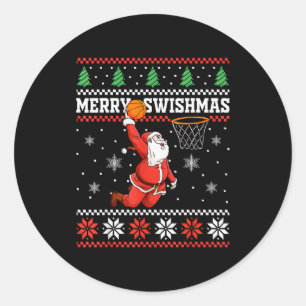 Adesivo Redondo Feliz Natal com Cestas de Basquete Homem de Neve N