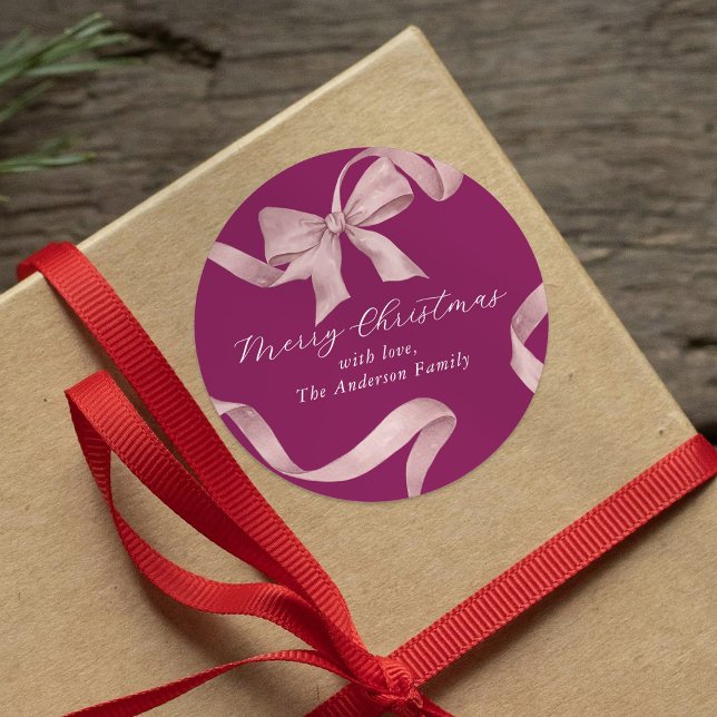 Adesivo Redondo Feliz Natal com Laço Rosa (Criador carregado)