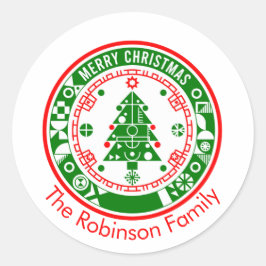 Adesivo Redondo Feliz Natal com o nome da família