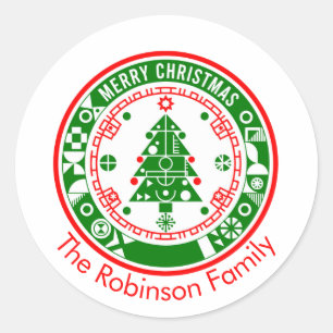 Adesivo Redondo Feliz Natal com o nome da família