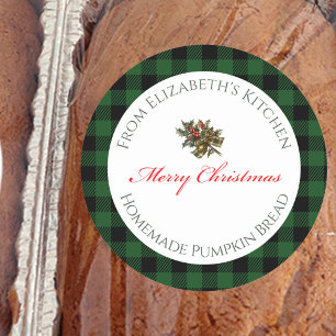 Adesivo Redondo Feliz Natal Comida Caseira Plaid Buffalo Verde