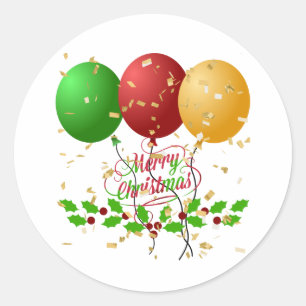 Adesivo Redondo Feliz Natal, confete de cor dourada,
