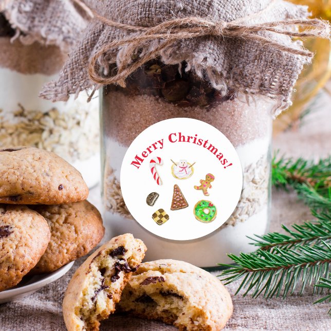 Adesivo Redondo Feliz Natal - Cookies Aquarelas (Criador carregado)
