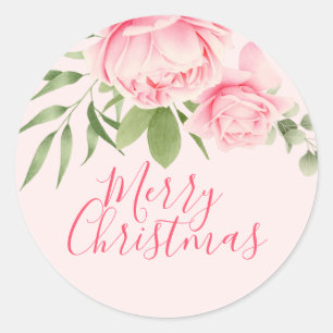 Adesivo Redondo Feliz Natal cor-de-rosa não tradicional