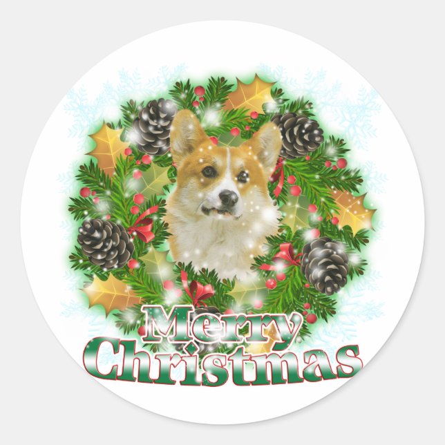 Adesivo Redondo Feliz Natal Corgi (Frente)
