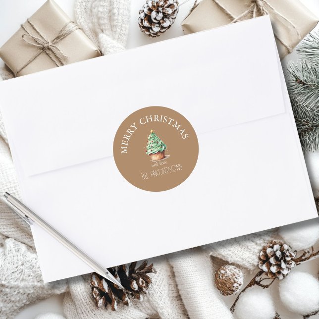 Adesivo Redondo Feliz Natal! Cupcake-Árvore de Natal (Criador carregado)