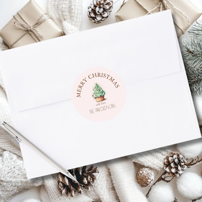 Adesivo Redondo Feliz Natal! Cupcake-Árvore de Natal (Criador carregado)