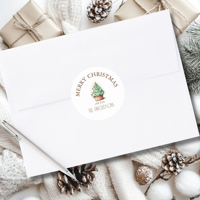 Adesivo Redondo Feliz Natal! Cupcake-Árvore de Natal (Criador carregado)