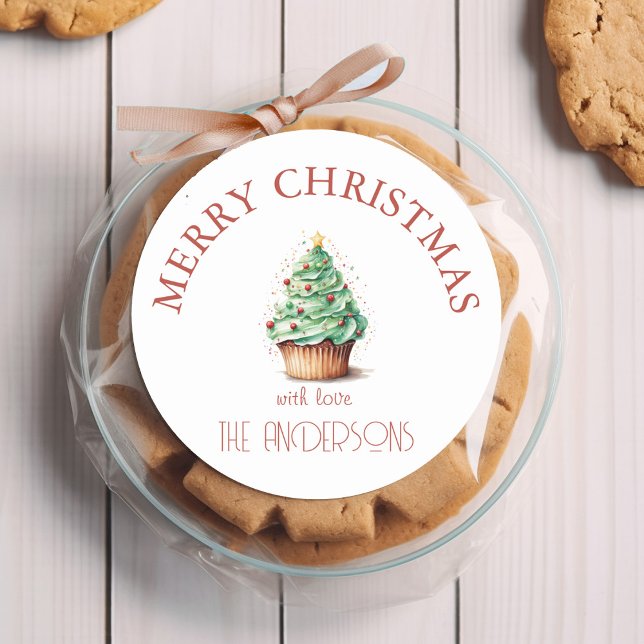 Adesivo Redondo Feliz Natal! Cupcake-Árvore de Natal (Criador carregado)