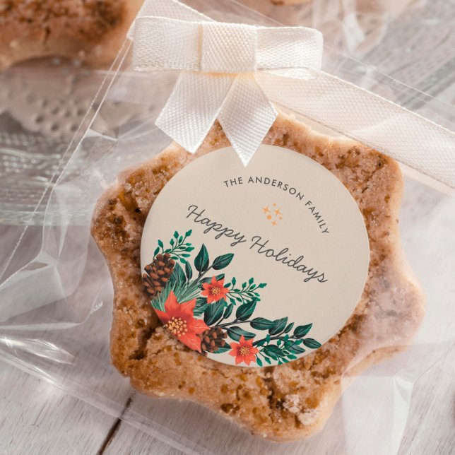 Adesivo Redondo Feliz Natal da família Holidas (Criador carregado)