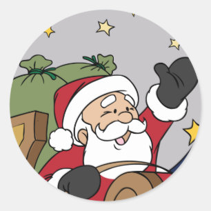 Adesivo Redondo Feliz Natal da ilustração do trenó do papai noe