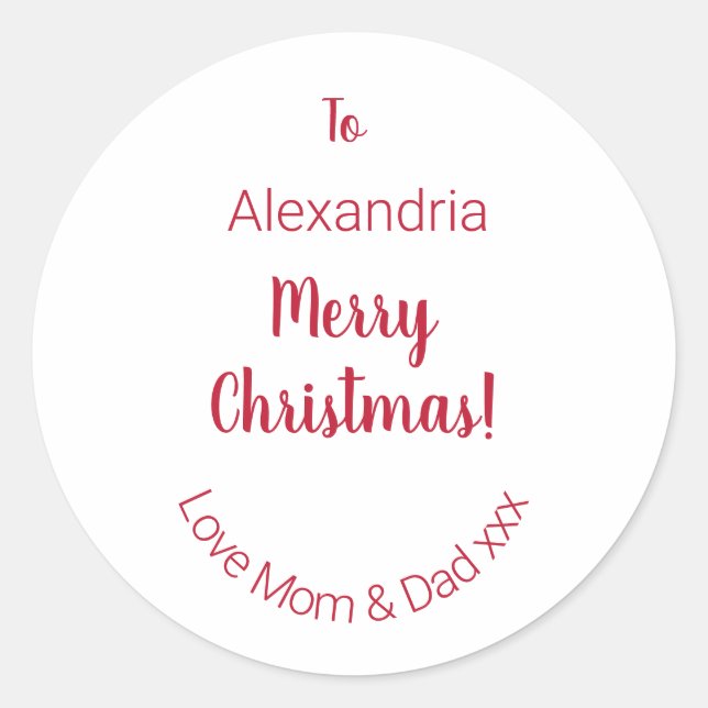 Adesivo Redondo Feliz Natal da mãe e Pai mínimo (Frente)