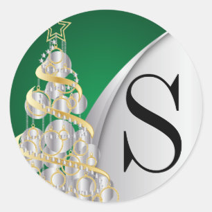 Adesivo Redondo Feliz Natal da prata do monograma, o Dourado e o