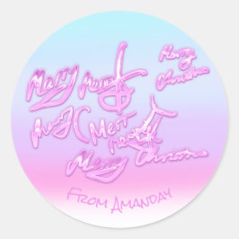 Adesivo Redondo Feliz Natal Da Terapia De Cor De Mão Rosa