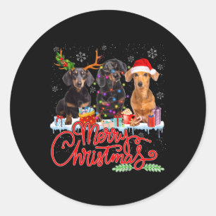 Adesivo Redondo Feliz Natal Dachshund Dogs Papais noeis Reindeer L